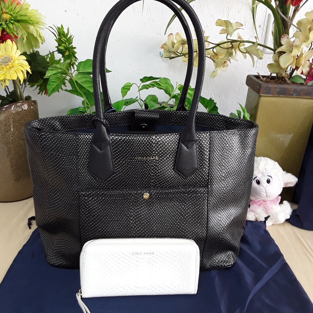 Cole Haan Mila Pewter Black Purse & White Wallet 